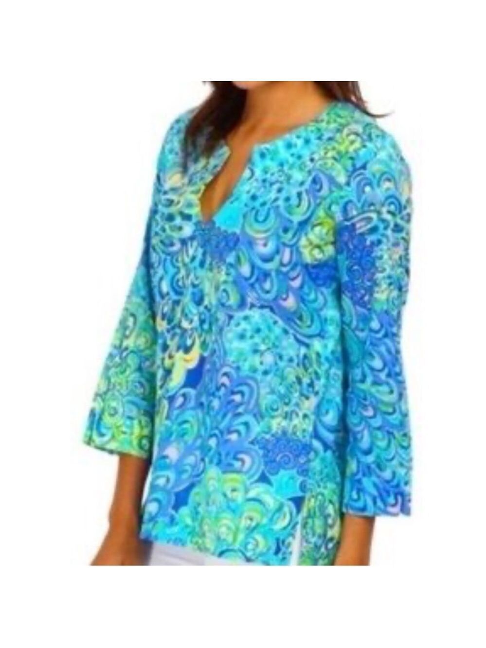 Lilly Pulitzer Amelia Island tunic in sea blue lagoon V neck 3/4 sleeves small